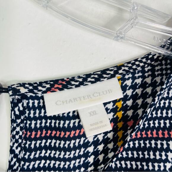 Charter Club black white pink plaid houndstooth chiffon lightweight top XXL - Picture 6 of 8